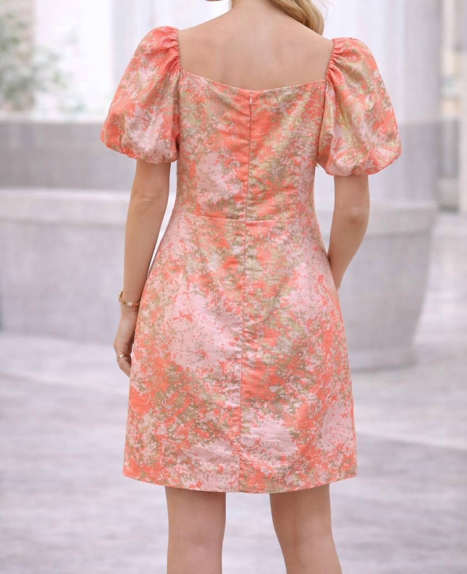 Jade Puff sleeve dress in gold dust - women's dress - detail view