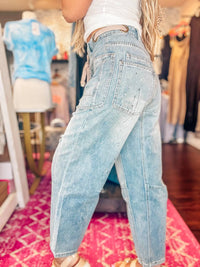 Bibi - Paint Splatter Button Fly Denim Pants With Braided Belt Detail