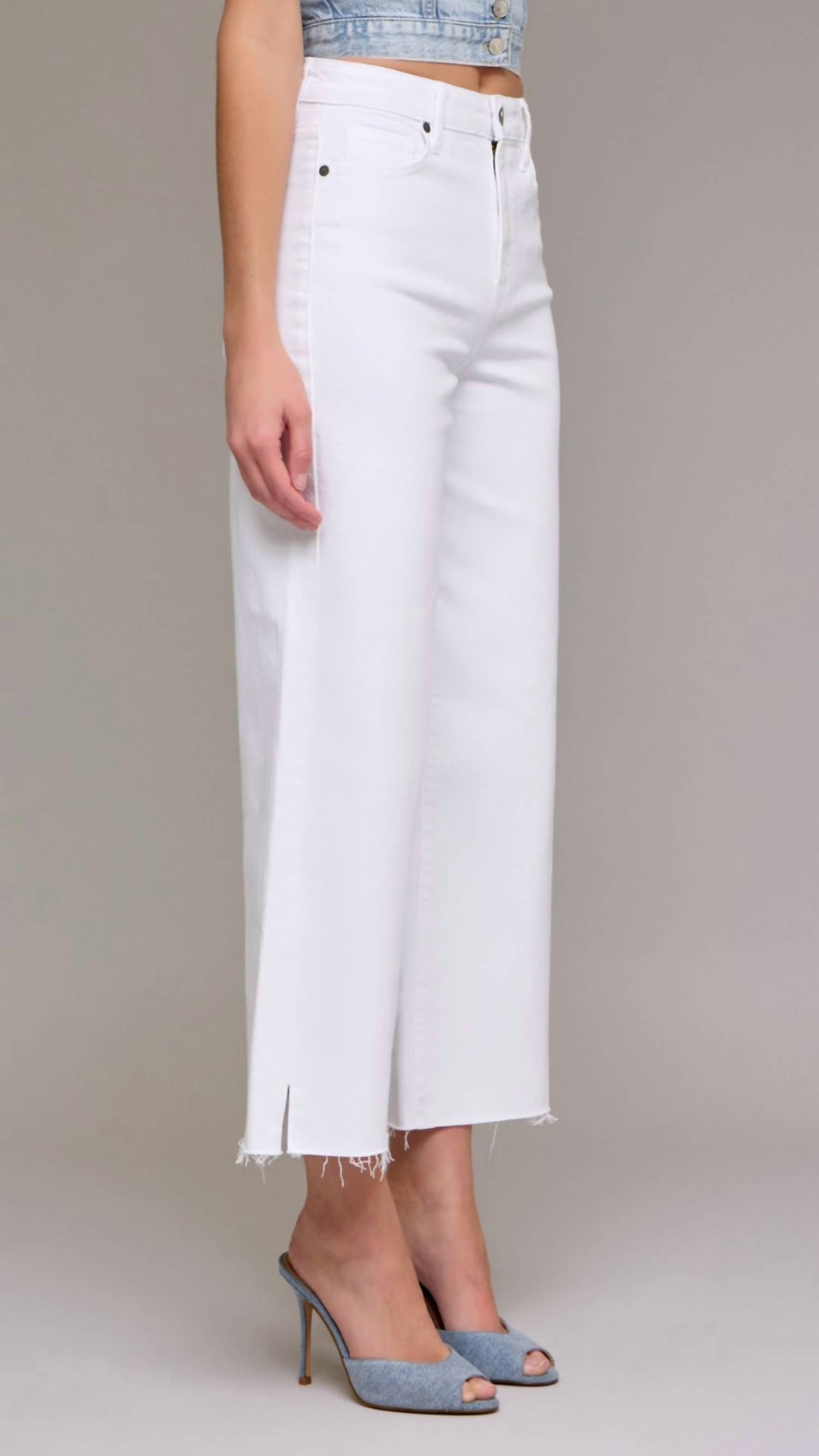 HIDDEN Women's High Rise Cropped Wide Leg Jeans in white clean - women's pants - alternate view
