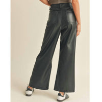 MIOU MUSE Leather Wide Leg Pants in black - women's pants - alternate view