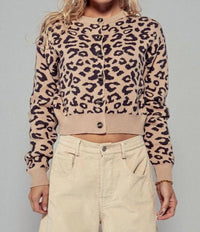 Urban Daizy Crewneck Cropped Cardigan in leopard - women's cardigan