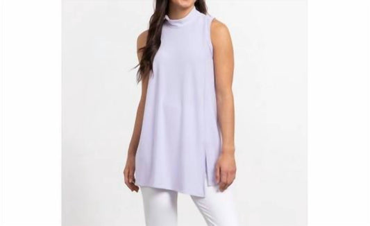 Sympli - Sleeveless Mock Neck Slit Tunic