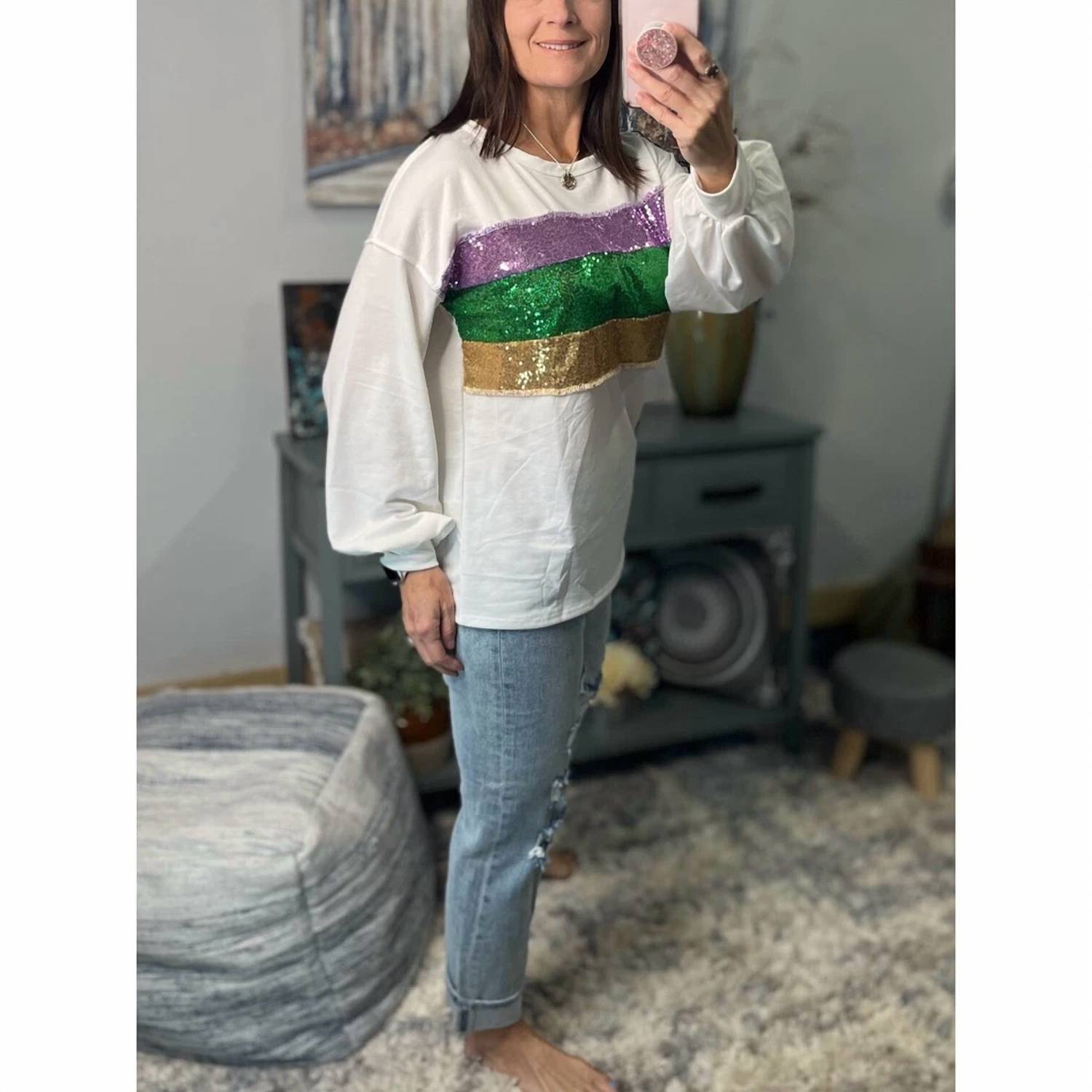 Queen Of Sparkles - Mardi Gras Long Sleeve Sweater