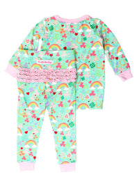 RuffleButts Toddler Lucky Day Ruffle Long Sleeve Pajama Set in green - kids' sleepwear - view 5