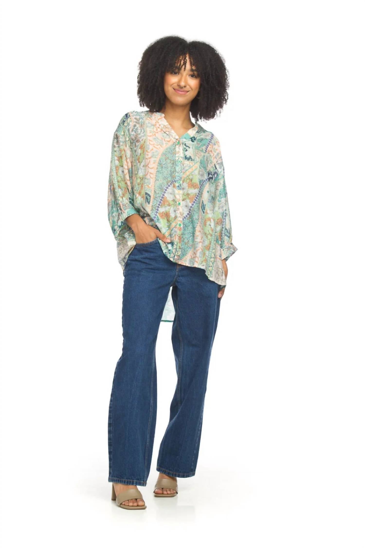 Papillon - Patchwork Lightweight Button Front Top
