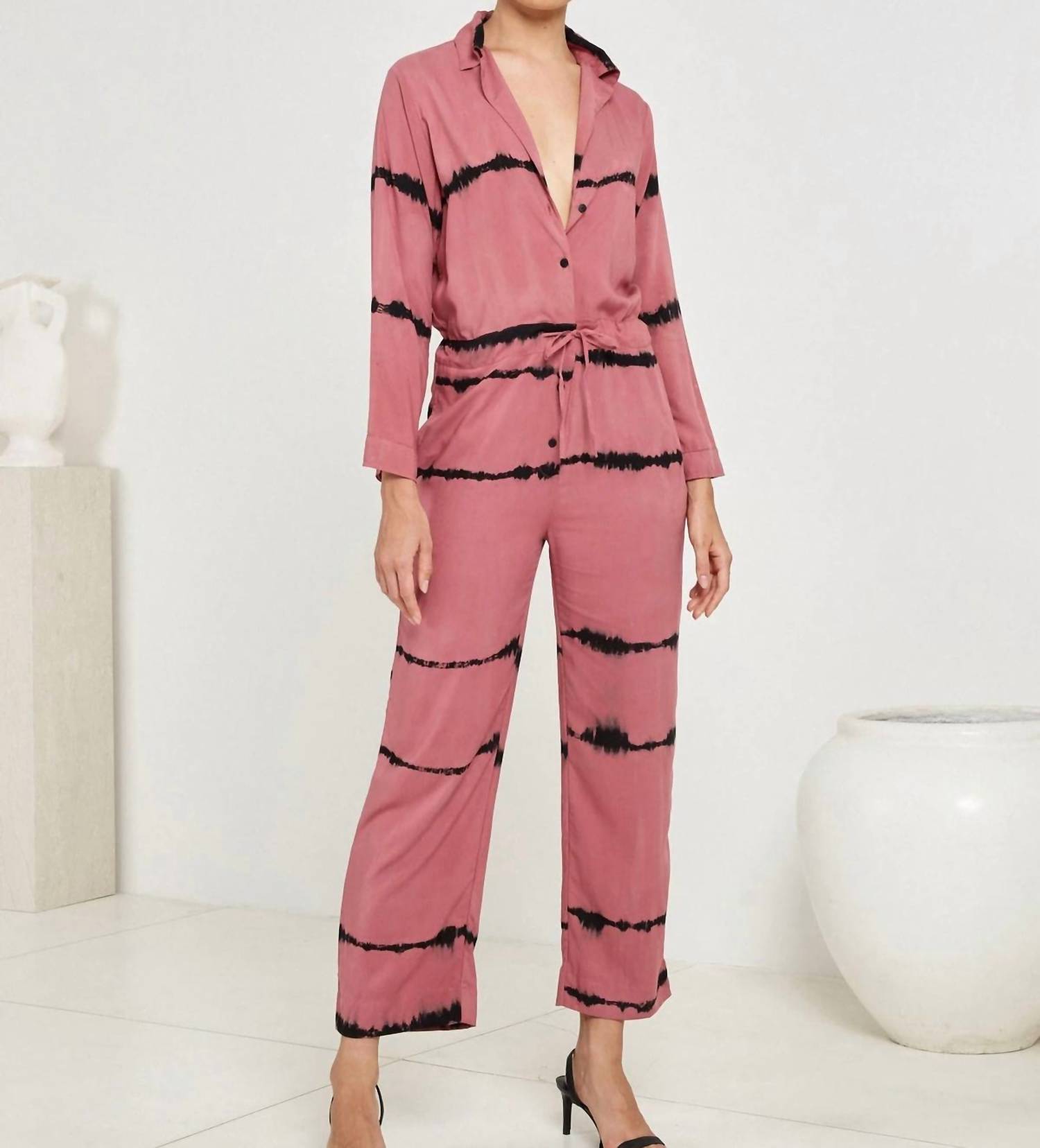 S/W/F Women's Relaxed Jumpsuit in mulberry tie dye - women's pants