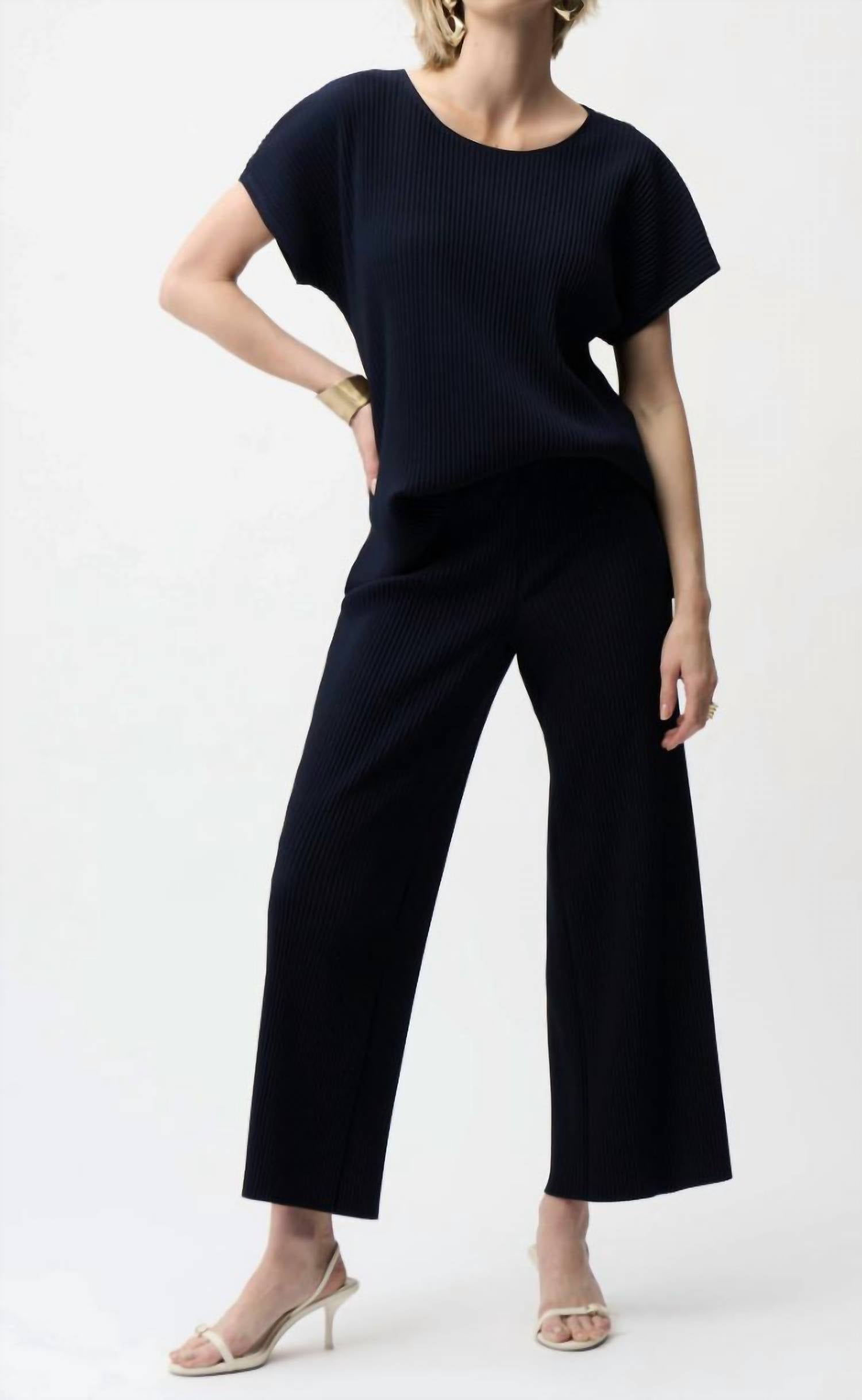 Joseph Ribkoff Pleated Scuba Crepe Wide Leg Pant in midnight blue - women's pants