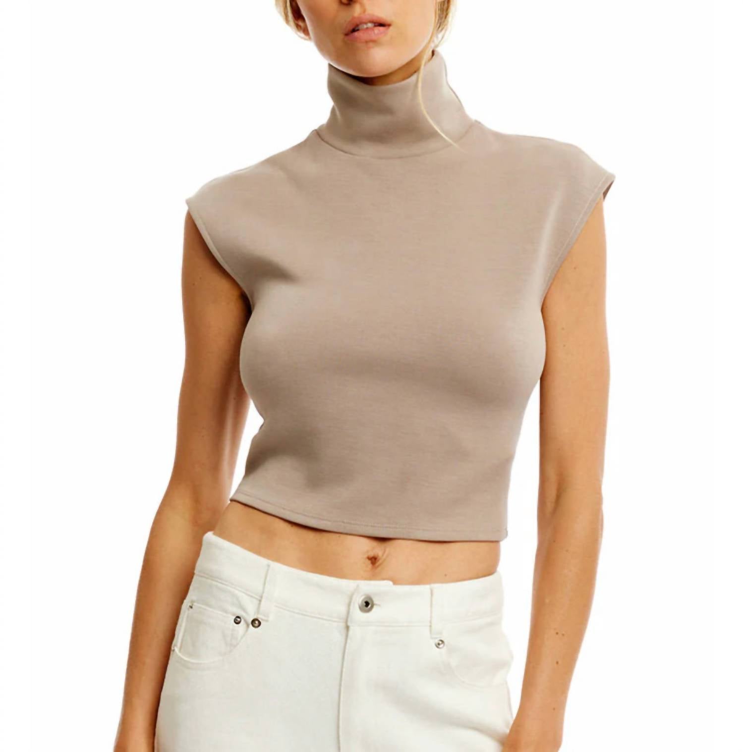 LBLC THE LABEL Winslow Sleeveless Turtleneck Top in mocha - women's sweater