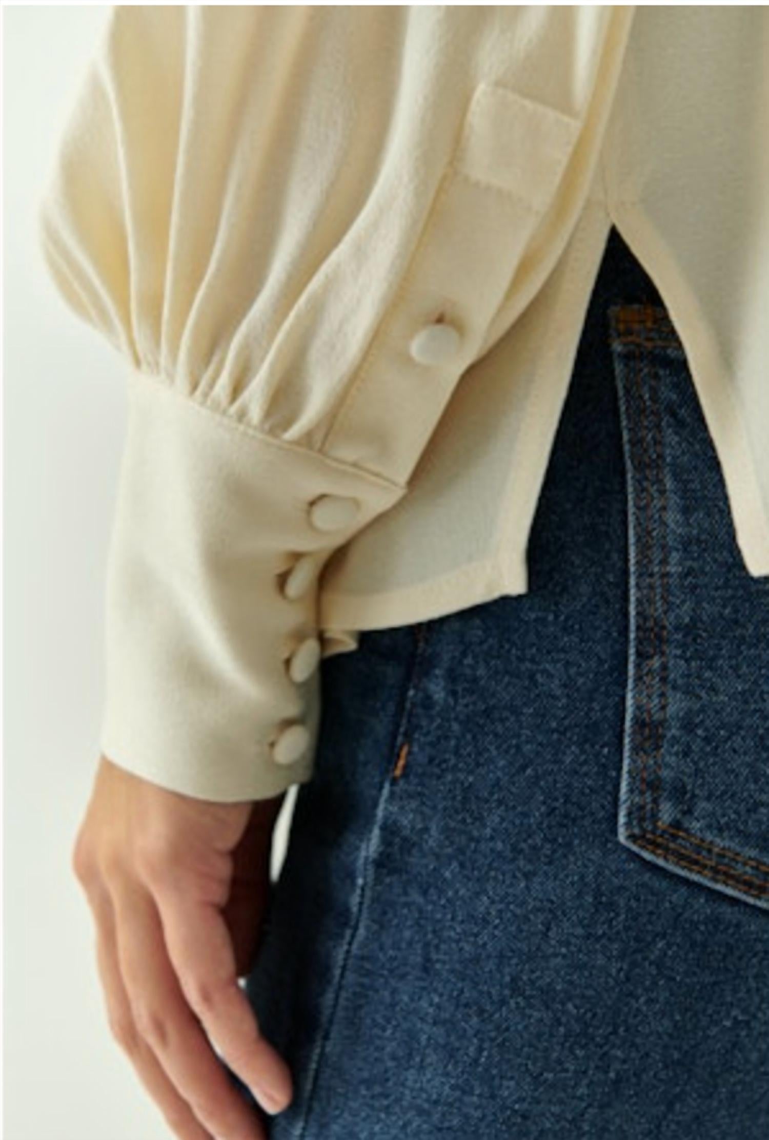 EXQUISE Harlee Collar Long Sleeve Shirt in ecru - women's blouse - view 4