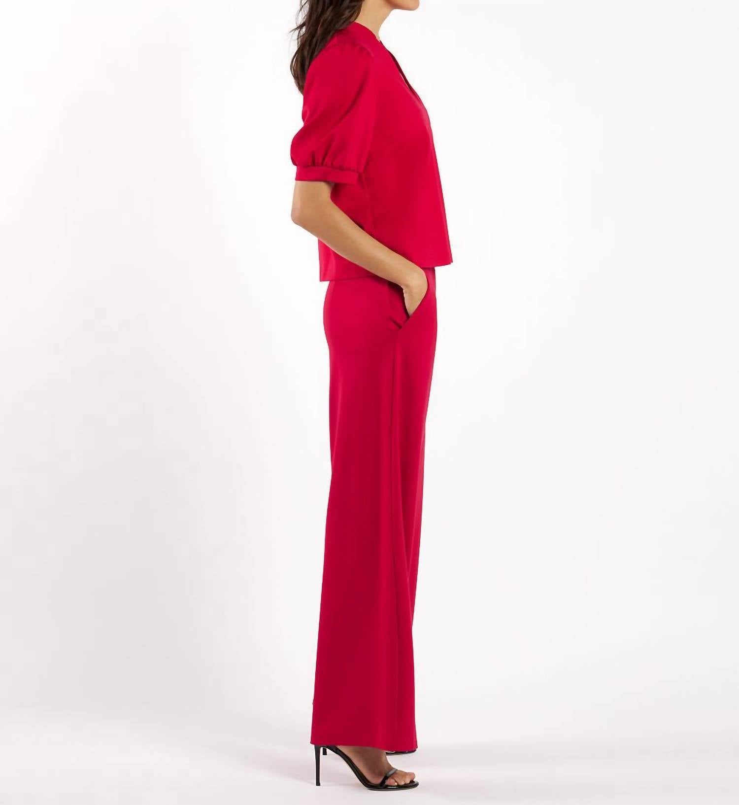 JUDE CONNALLY Coco Ponte Short Sleeve Top in red - women's shirt - alternate view