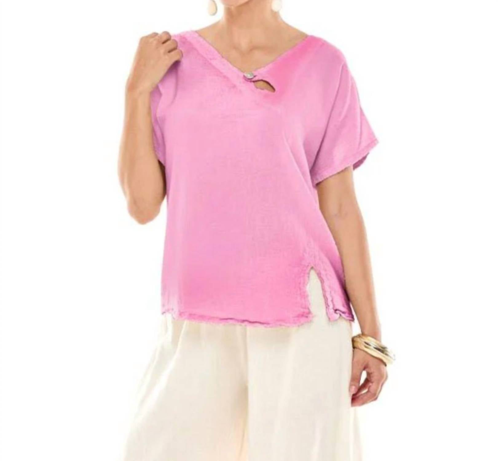 Oh My Gauze! Mike Cotton Top in carnation - women's t-shirt - detail view