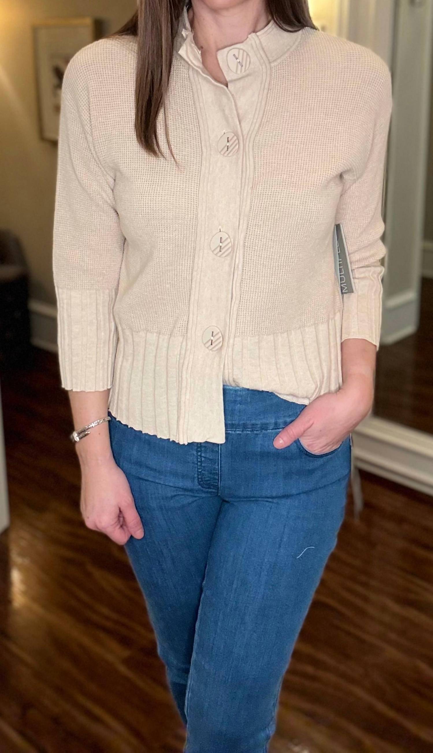 Multiples - 3/4 Sleeve Drop Shoulder Cardigan Top