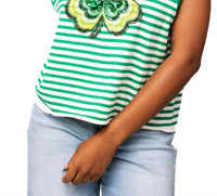 QUEEN OF SPARKLES Striped Shamrock Knit Top in green wht - women's blouse