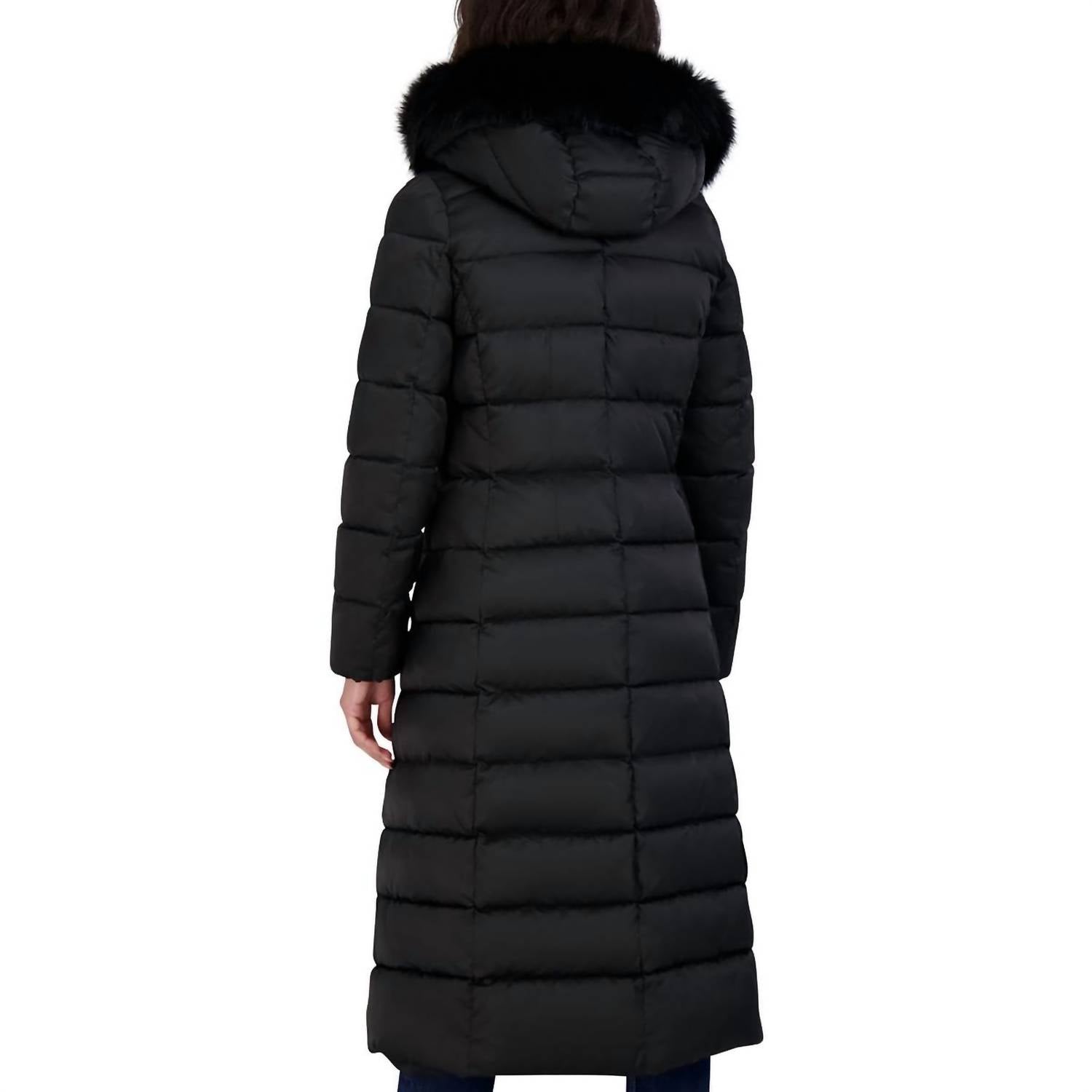 Tahari - Women's Phoebe Oversized Faux Fur Trim Maxi Coat