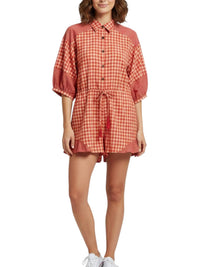 Peach Love - Gingham Short Romper