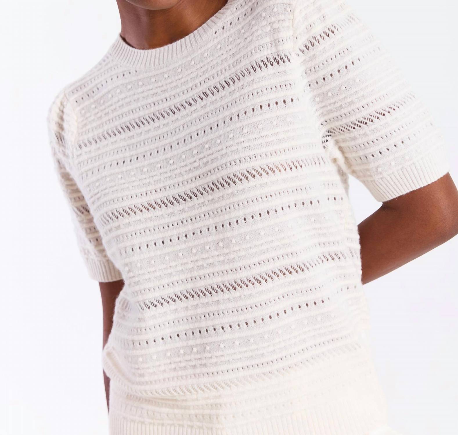Brodie Cashmere Textured Taylor Cashmere Tee in organic white - women's t-shirt - detail view