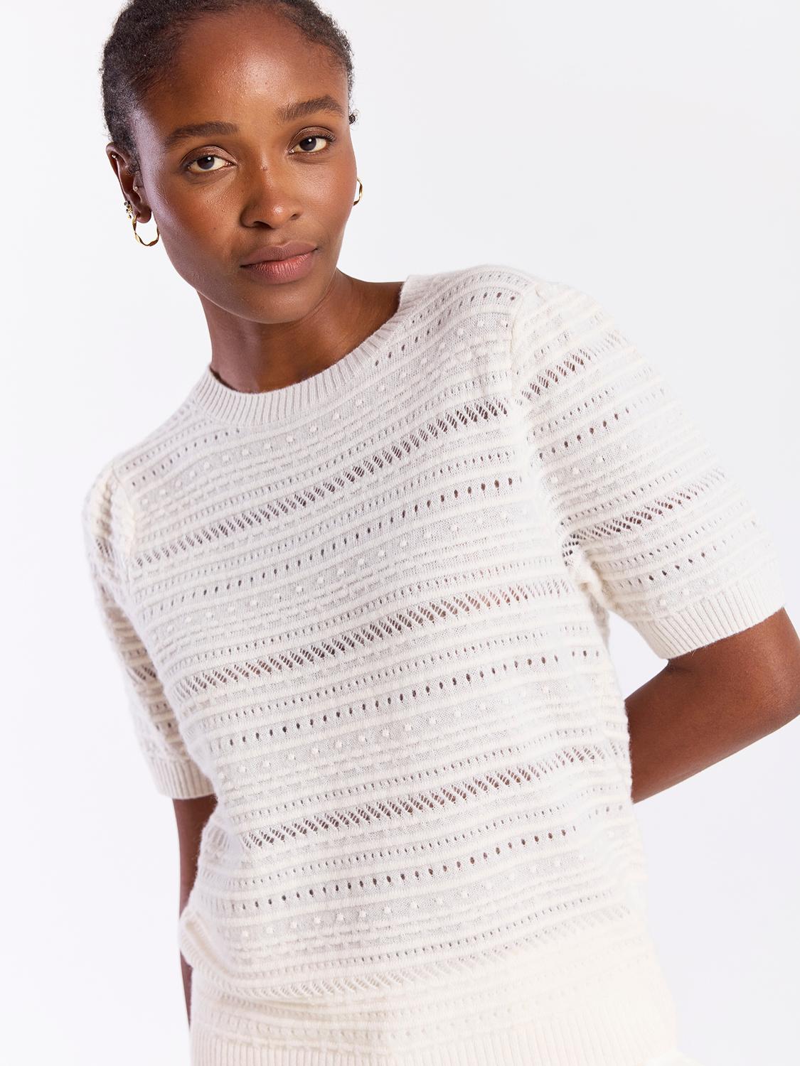 Brodie Cashmere Textured Taylor Cashmere Tee in organic white - women's t-shirt - alternate view