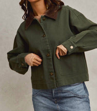 So Me - Cropped Barn Jacket With A Corduroy Collar