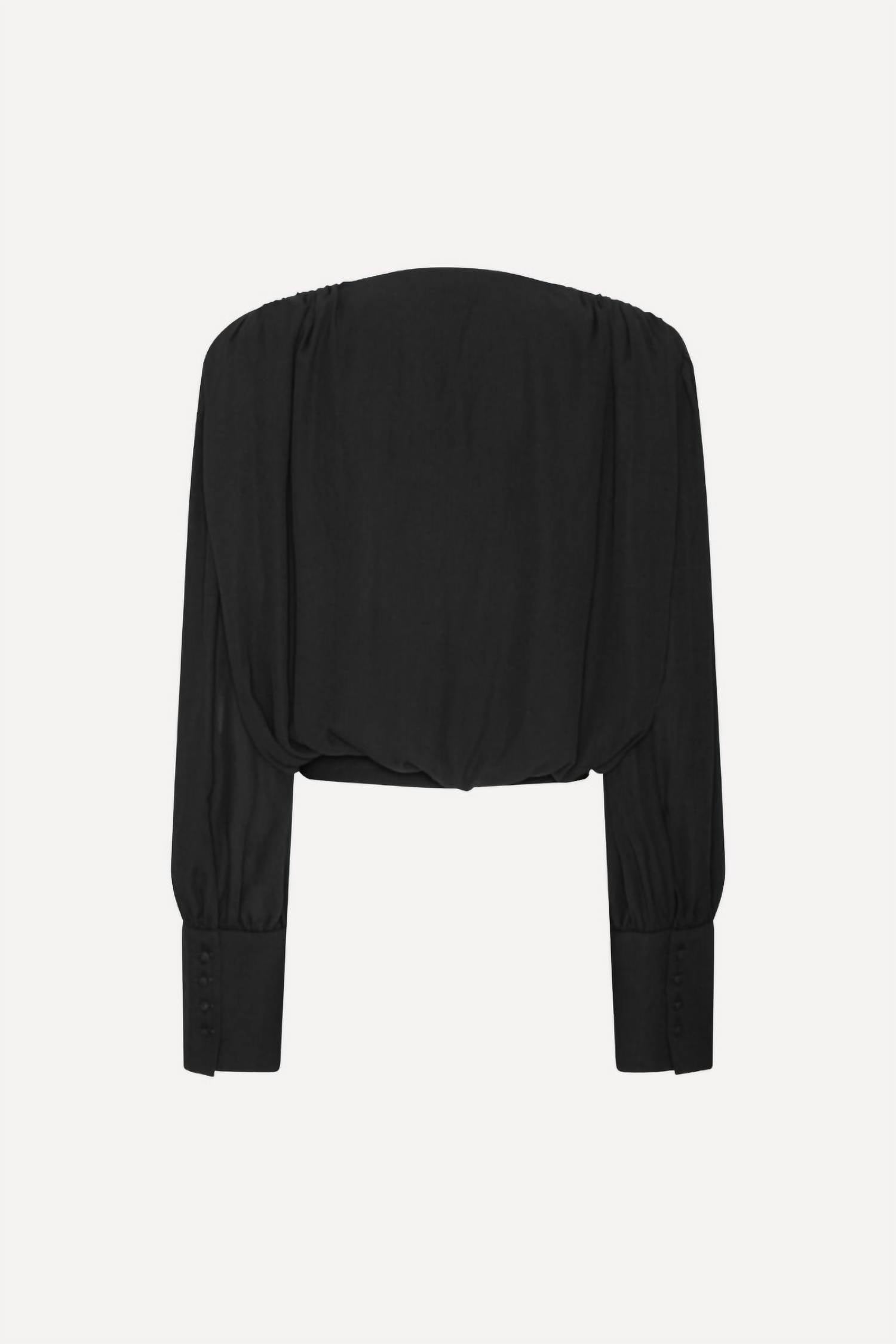 ROTATE Women's Long Sleeve V-neck Top in black - women's blouse - detail view