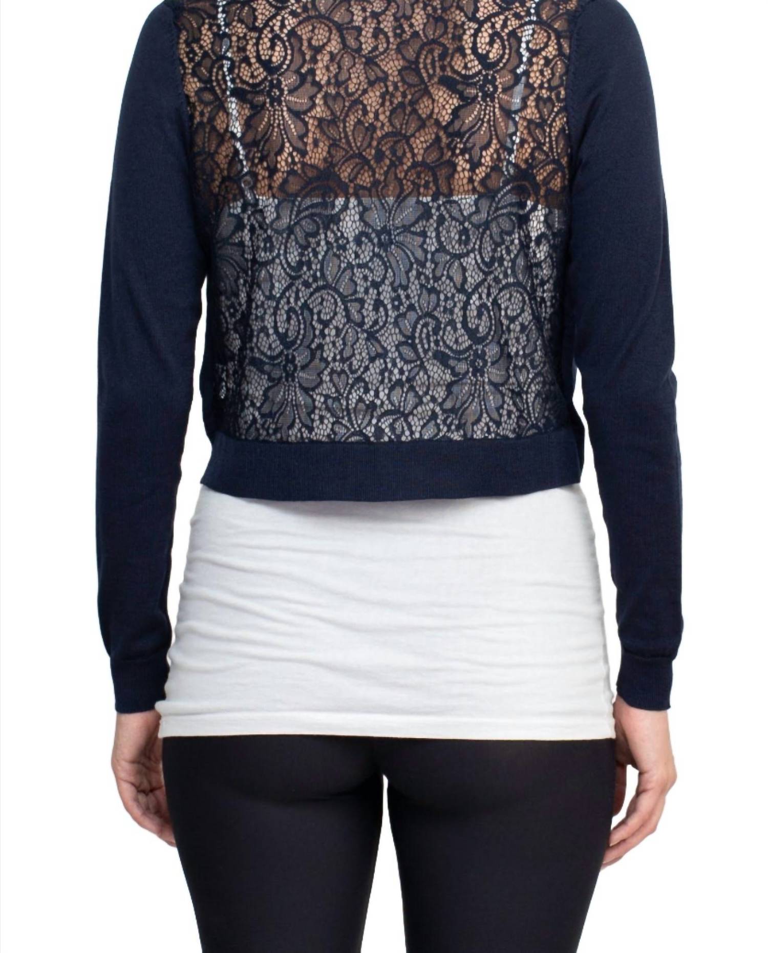Luxxe Lane - Long Sleeve Lace Back Hook Closure Knit Cardigan