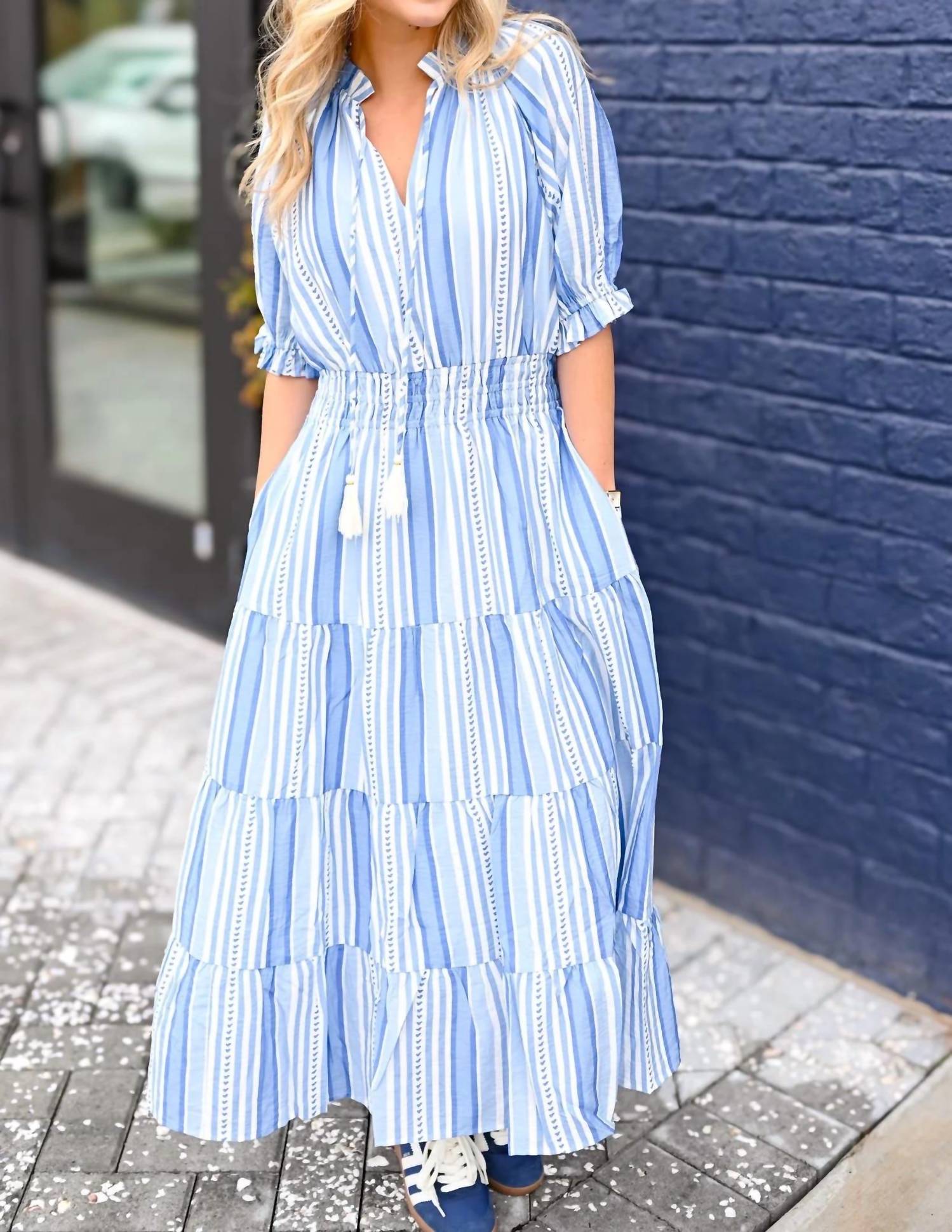 Thml - Puff Sleeve Striped Midi Dress