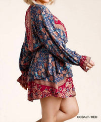 umgee Floral Border Print Layered Dress in blue - women's dress - alternate view
