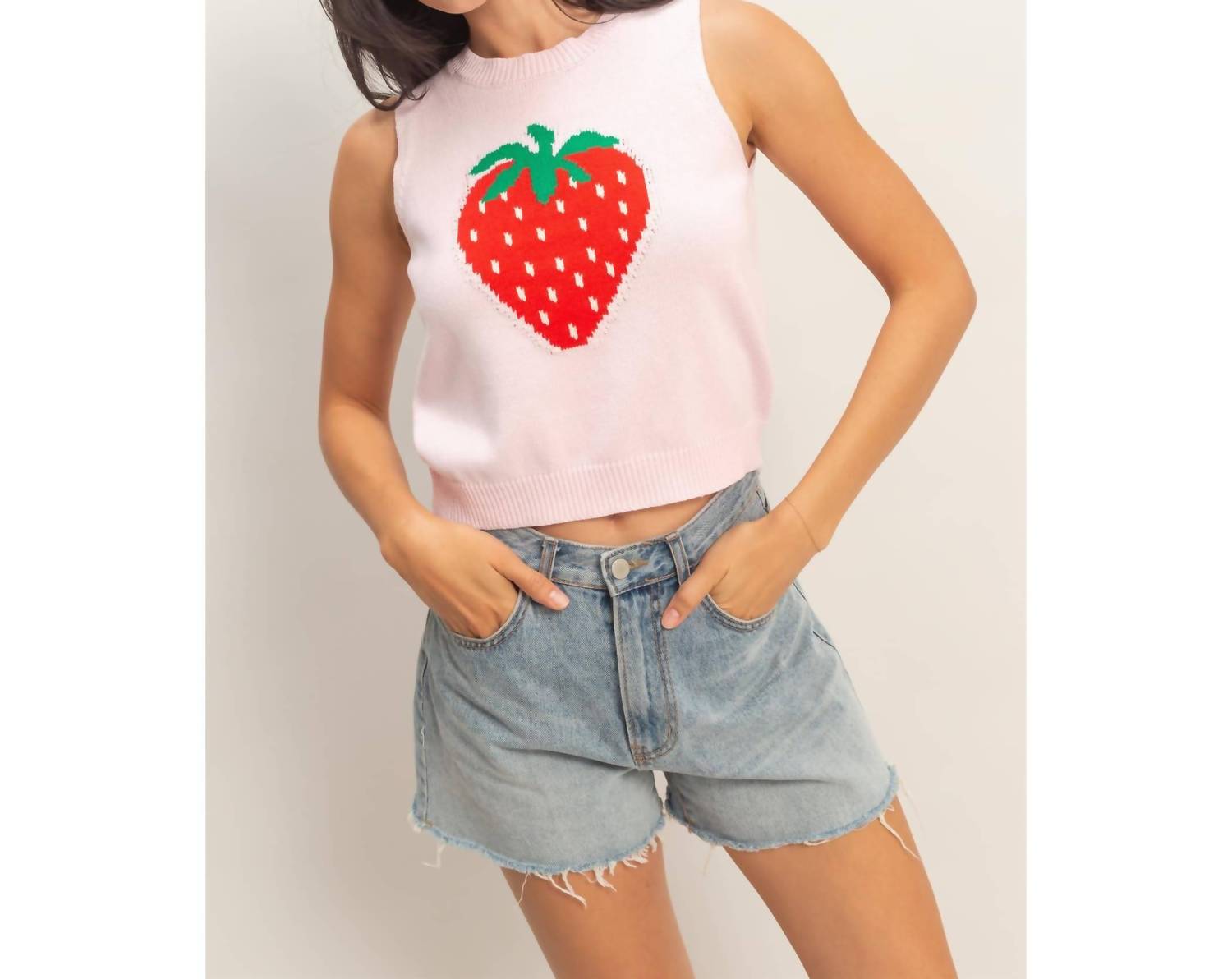 Double Zero - Strawberry Sleeveless Knit Top