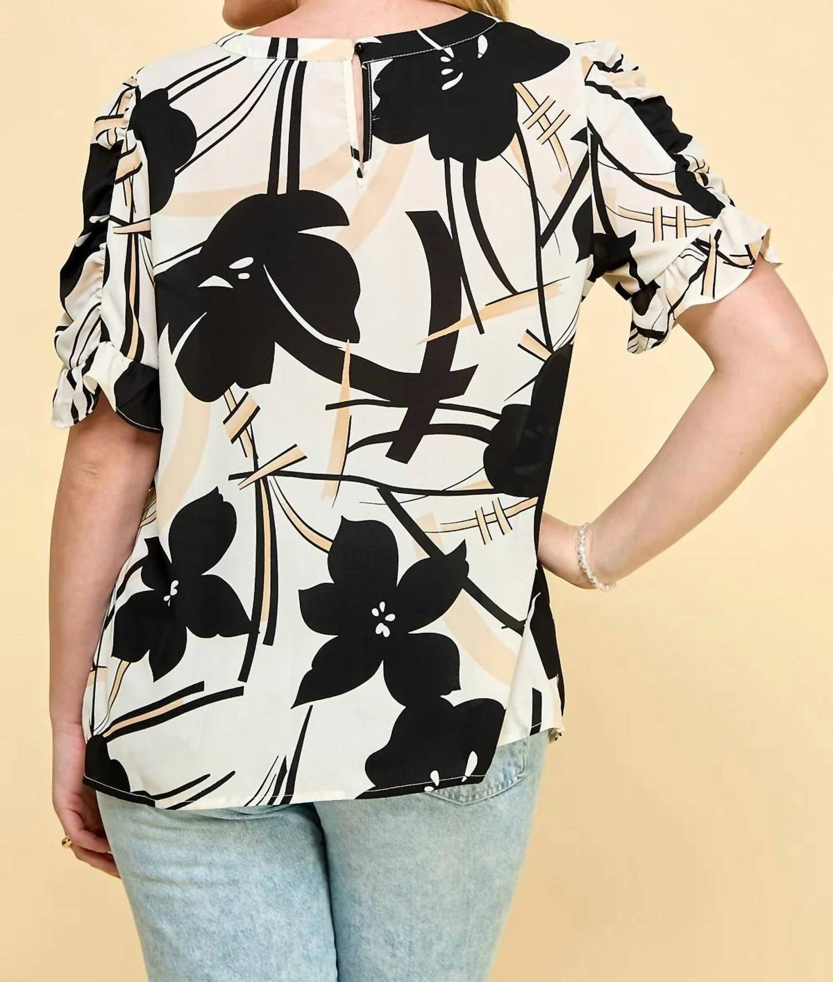 Poppi - Elbow Sleeve Ruffle Blouse