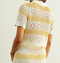 Miou Muse - Floral Crochet Knit Button Front Top