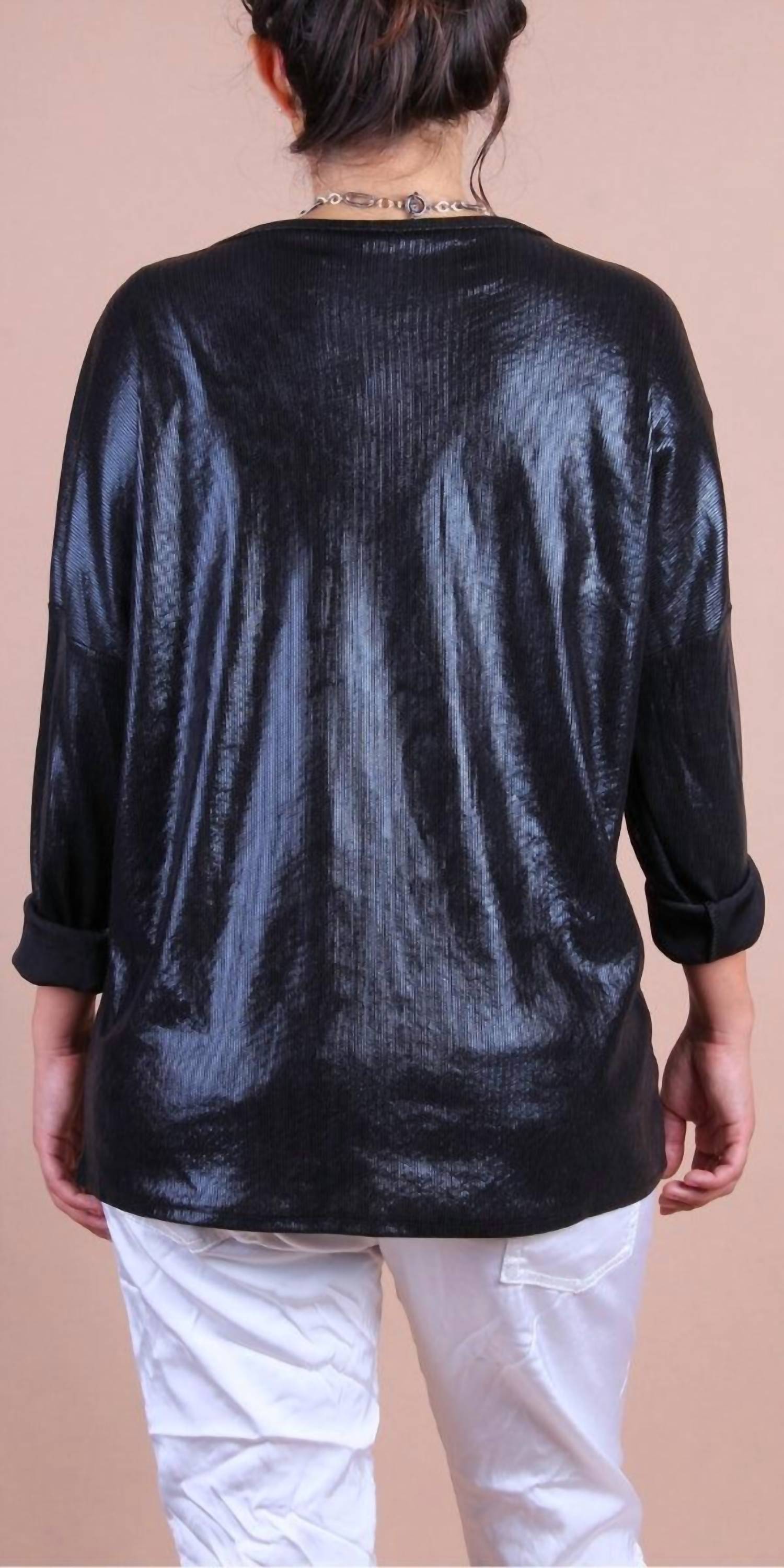 GIGI MODA Luminare V-neck Top in black - women's long sleeve top - detail view