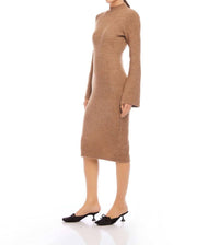 Fifteen Twenty Long Sleeve Mock Neck Sweater Dress in earth - women's dress - detail view