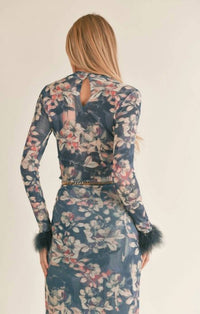 Sage The Label - Vegan Feather Trim Floral Print Long Sleeve Top