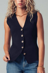 Urban Daizy Sculpted Button Vest in black - women's jacket
