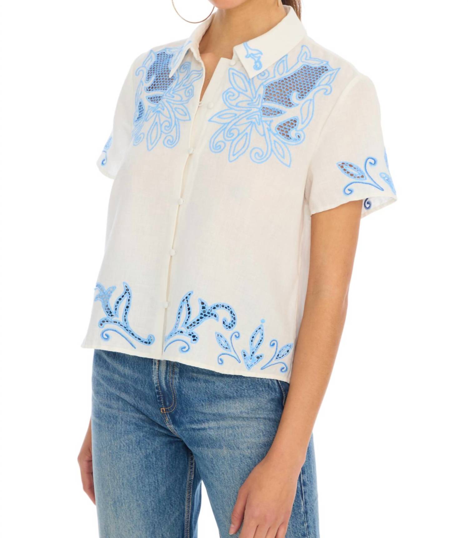 ALLISON NEW YORK Rowen Top in blue white - women's shirt - view 5