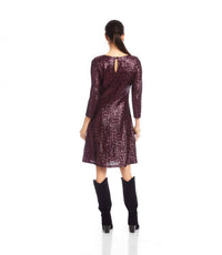 Karen Kane 3/4 Sleeve Sequin Scoop Neck Fit & Flare Dress in eggplant - women's dress - alternate view