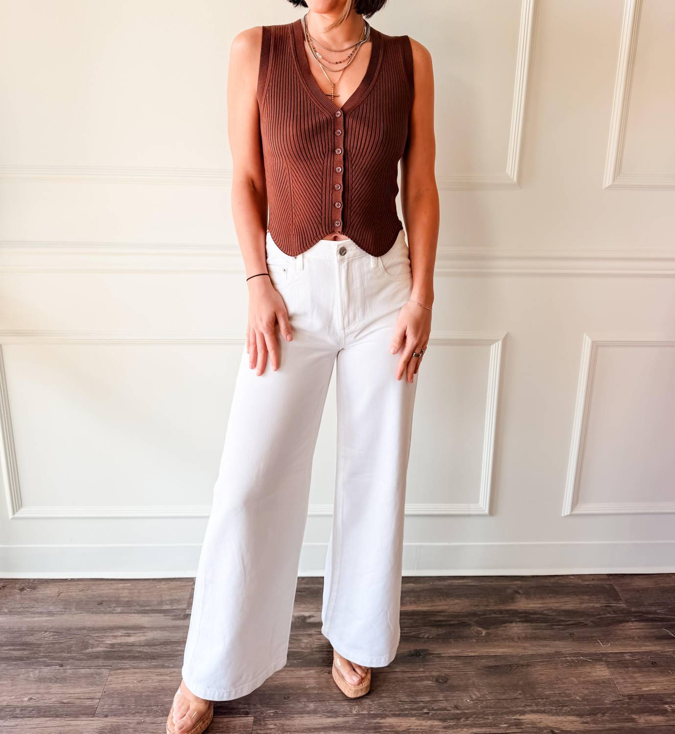 Current Air - Coffeehouse Ribbed Button Tank Top