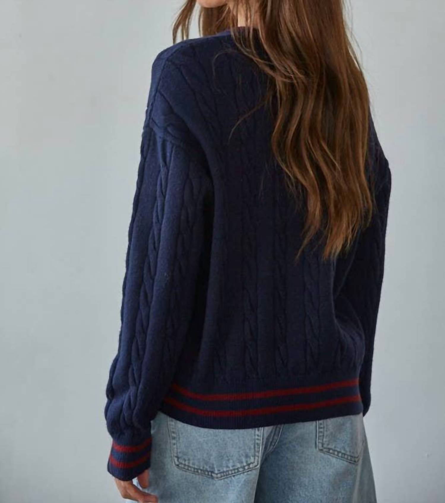 By Together - Knit Cable Sweater V-Neck Long Sleeve Pullover Top