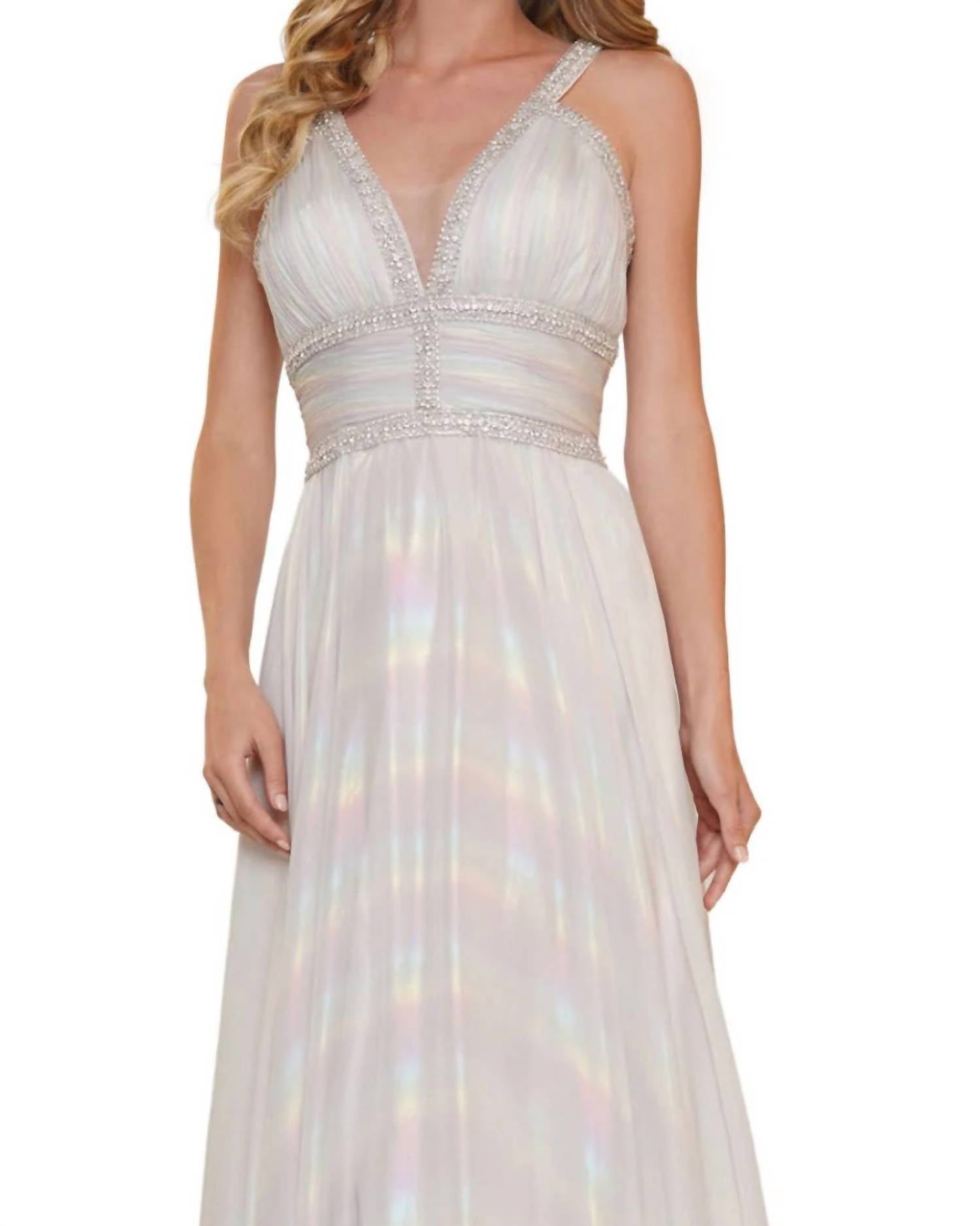 COLORS DRESS Iridescent Rainbow A-line Gown in off white - women's dress - detail view