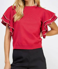 Strut & Bolt - Double Layer Pearl Trim Knit Sweater Top