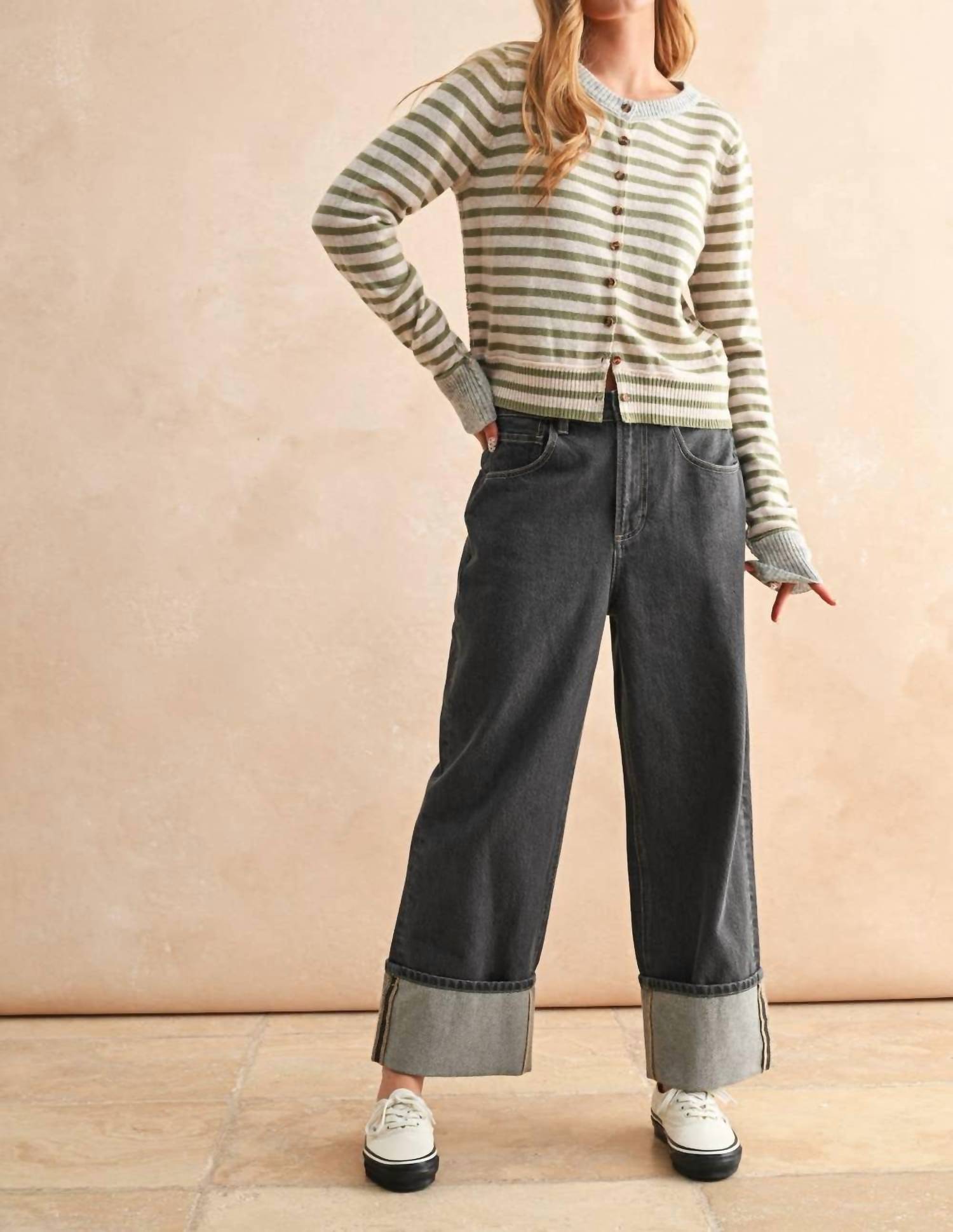 Miou Muse - Striped Button Cardigan