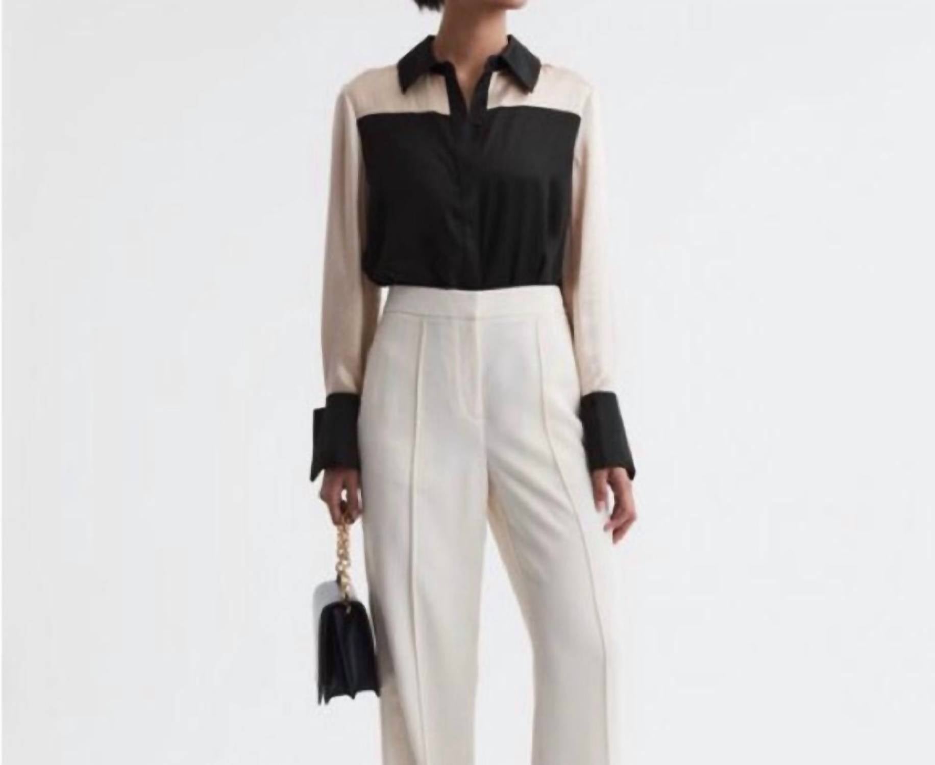 Reiss - Lorey Black/champagne Silk Colourblock Shirt