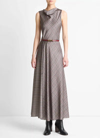 Vince Women's Pressed Cowlneck Dress in multi plaid - women's dress
