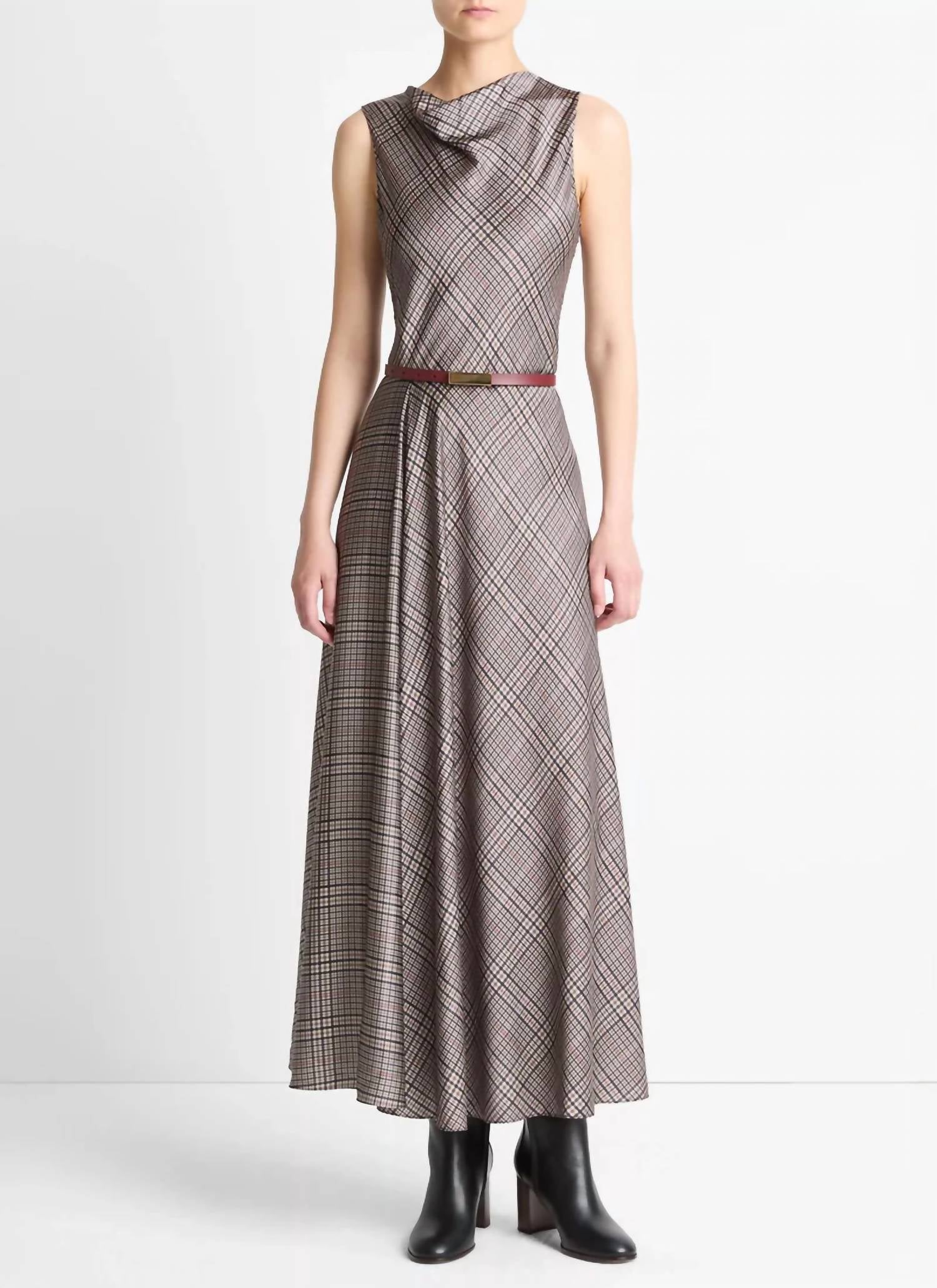 Vince Women's Pressed Cowlneck Dress in multi plaid - women's dress