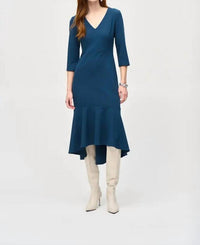 Joseph Ribkoff - Crepe Flounce V-neck Midi Dress