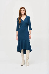 Joseph Ribkoff - Crepe Flounce V-neck Midi Dress