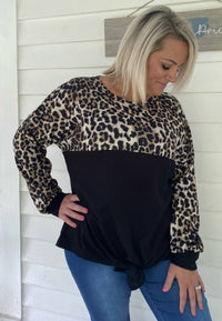 Shirley Stone - Leopard Color Block Knot Top