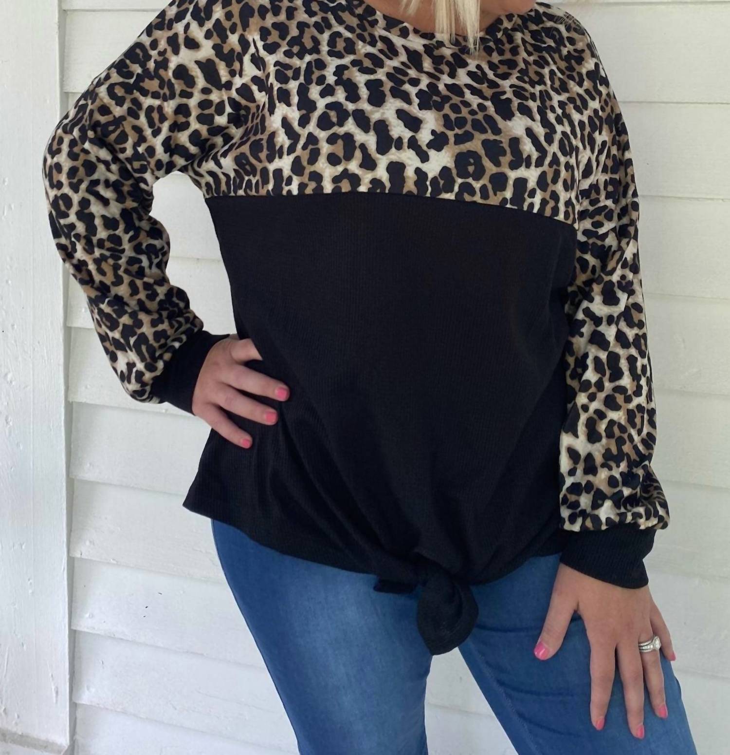 Shirley Stone - Leopard Color Block Knot Top
