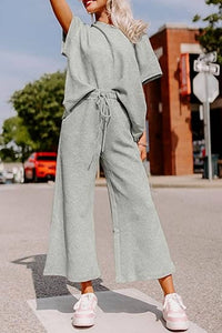 Aapparella Textured T-shirt And Pant Set in gray - women's sleepwear - detail view