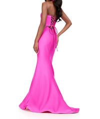 ASHLEYlauren Fitted Halter Prom Dress in fuchsia - women's dress - detail view