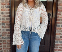 Anniewear - Floral Lace Trumpet Sleeve Blouse
